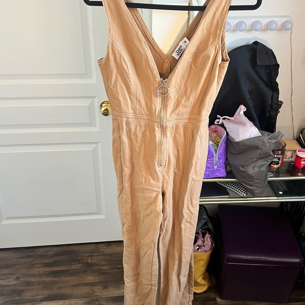 Tan Sleeveless Jumpsuit with Zipper
